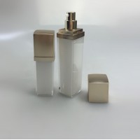 wholesale square airless bottle 15ml 30ml 50ml 80ml 100ml gold transparment color airless acrylic bottle